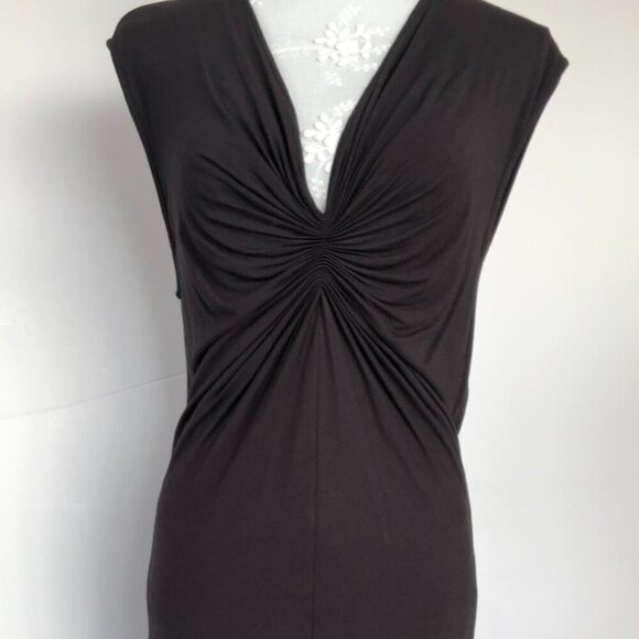 MICHAEL Michael Kors Sleeveless Center Front Ruched Rayon Black Midi Dress S/P - Picture 3 of 15